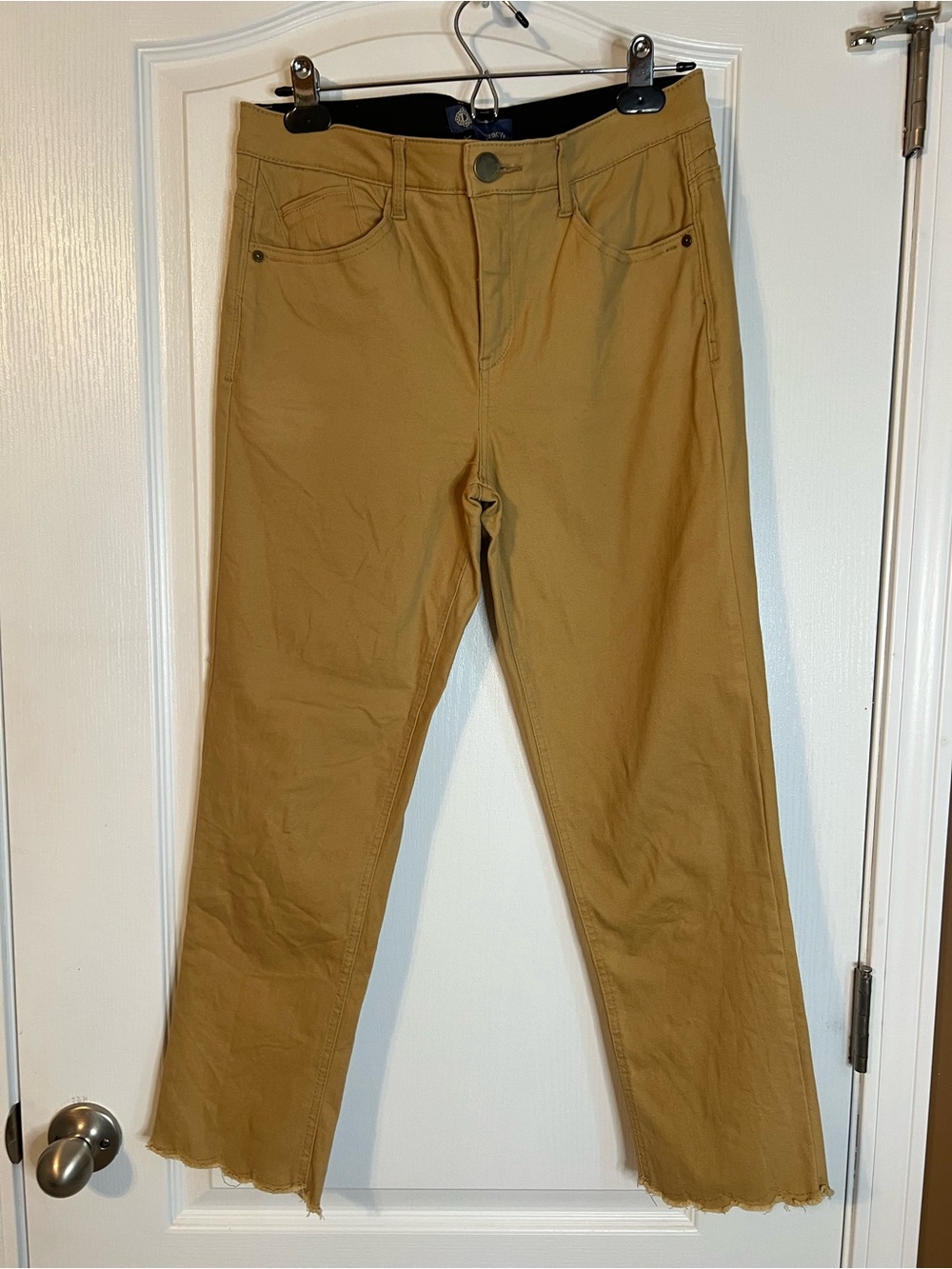 Democracy Tan High-Rise Pants with Scalloped Hem